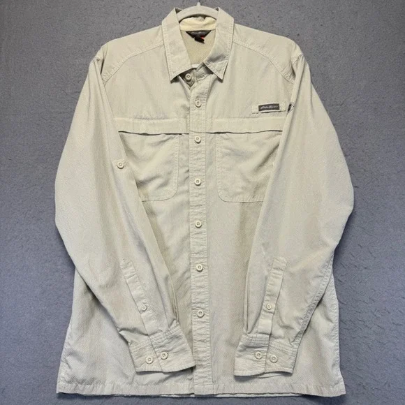 Eddie Bauer Mens Long Sleeve Button Down Shirt Beige Utility Outdoor Size M - Picture 5 of 11